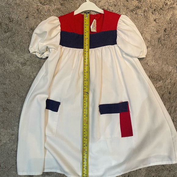 Vintage 1970s Red, White & Blue Dress with Pockets Manhattan Children Wear Co - Picture 3 of 6